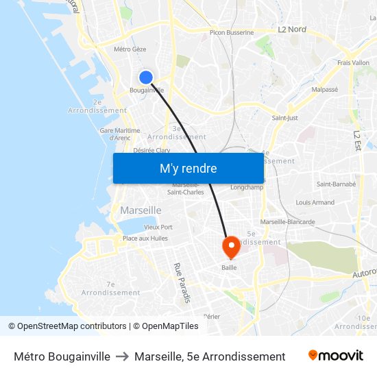 Métro Bougainville to Marseille, 5e Arrondissement map