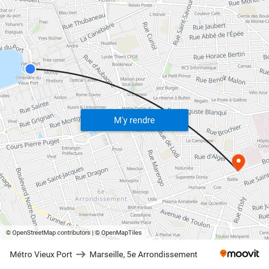 Métro Vieux Port to Marseille, 5e Arrondissement map