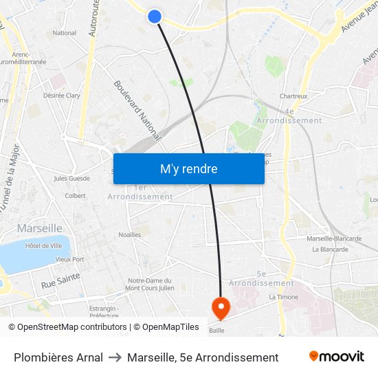 Plombières Arnal to Marseille, 5e Arrondissement map