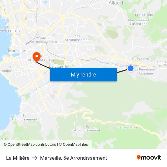 La Millière to Marseille, 5e Arrondissement map