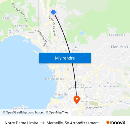 Notre Dame Limite to Marseille, 5e Arrondissement map