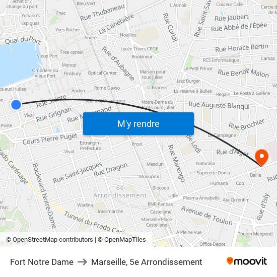 Fort Notre Dame to Marseille, 5e Arrondissement map