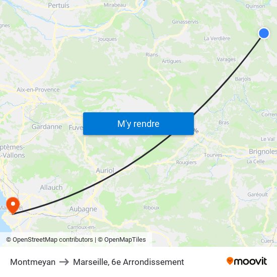 Montmeyan to Marseille, 6e Arrondissement map