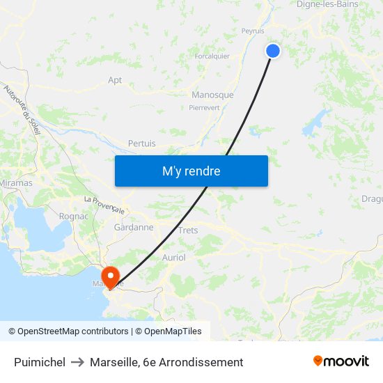 Puimichel to Marseille, 6e Arrondissement map