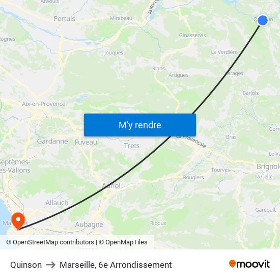 Quinson to Marseille, 6e Arrondissement map