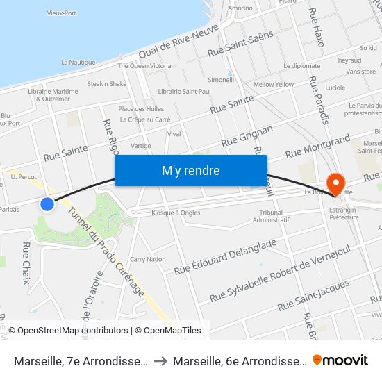 Marseille, 7e Arrondissement to Marseille, 6e Arrondissement map