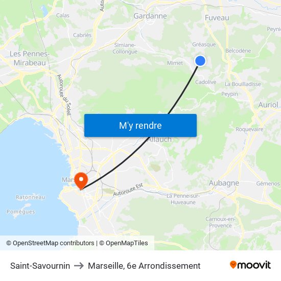 Saint-Savournin to Marseille, 6e Arrondissement map