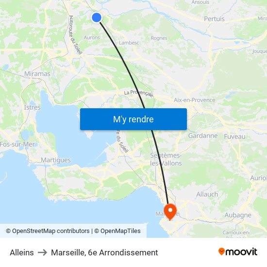 Alleins to Marseille, 6e Arrondissement map