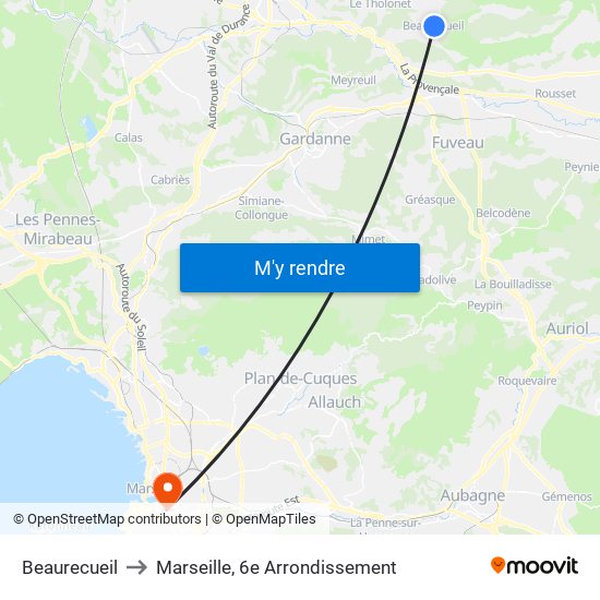 Beaurecueil to Marseille, 6e Arrondissement map