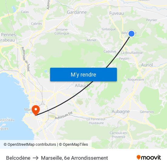 Belcodène to Marseille, 6e Arrondissement map