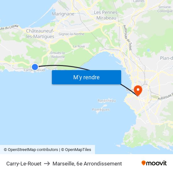 Carry-Le-Rouet to Marseille, 6e Arrondissement map