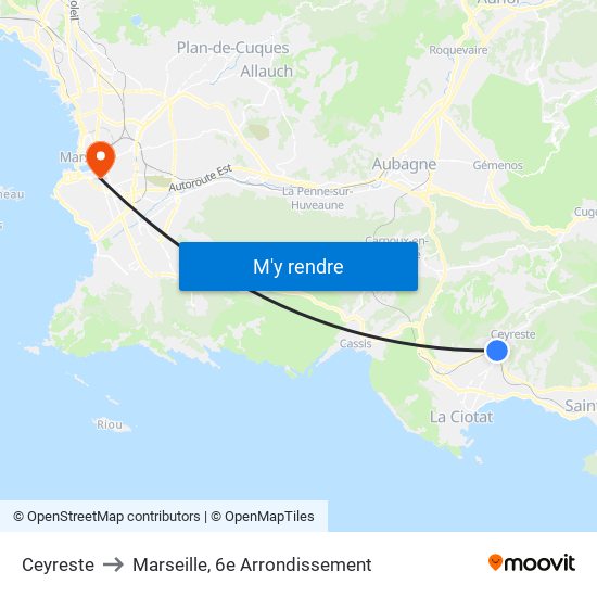 Ceyreste to Marseille, 6e Arrondissement map
