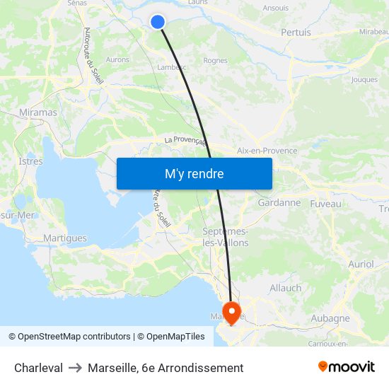 Charleval to Marseille, 6e Arrondissement map