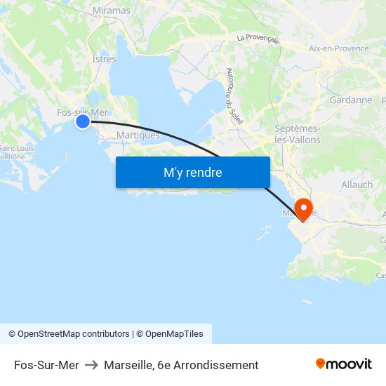 Fos-Sur-Mer to Marseille, 6e Arrondissement map