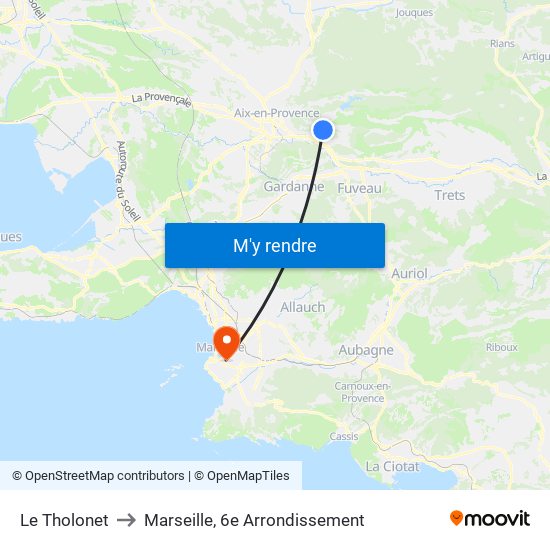 Le Tholonet to Marseille, 6e Arrondissement map