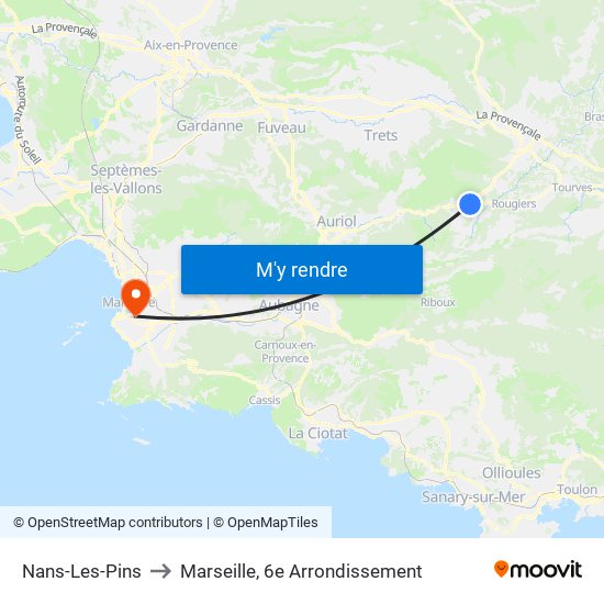 Nans-Les-Pins to Marseille, 6e Arrondissement map