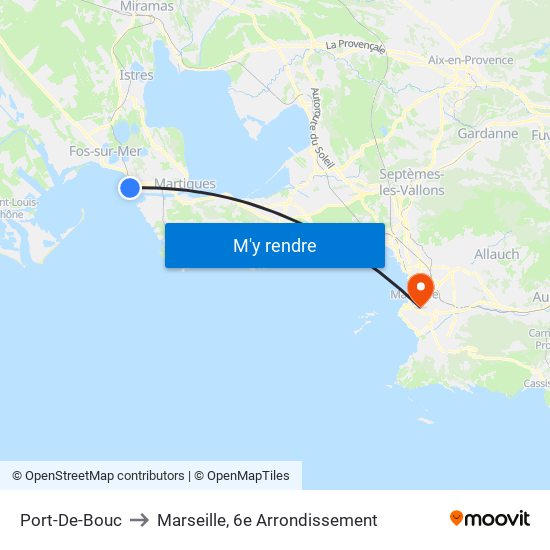 Port-De-Bouc to Marseille, 6e Arrondissement map