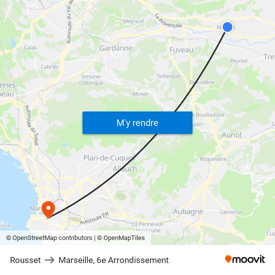 Rousset to Marseille, 6e Arrondissement map