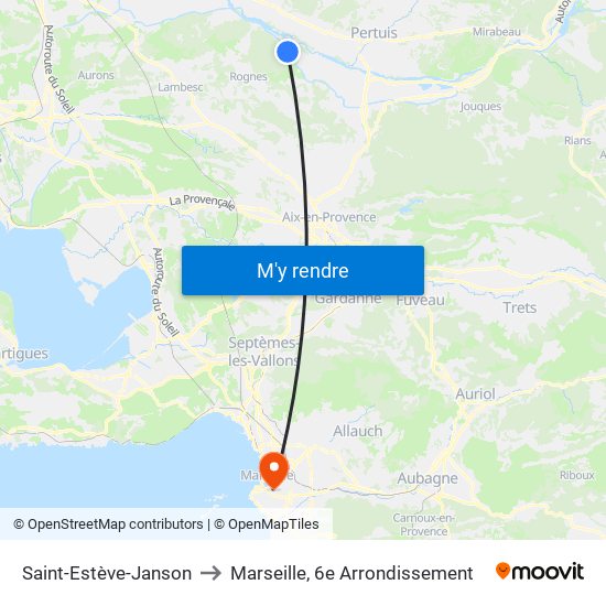 Saint-Estève-Janson to Marseille, 6e Arrondissement map