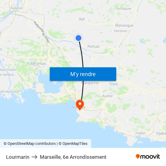 Lourmarin to Marseille, 6e Arrondissement map
