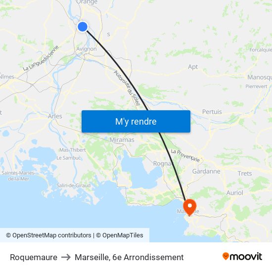 Roquemaure to Marseille, 6e Arrondissement map