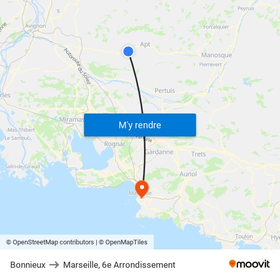 Bonnieux to Marseille, 6e Arrondissement map