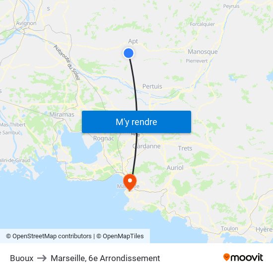 Buoux to Marseille, 6e Arrondissement map