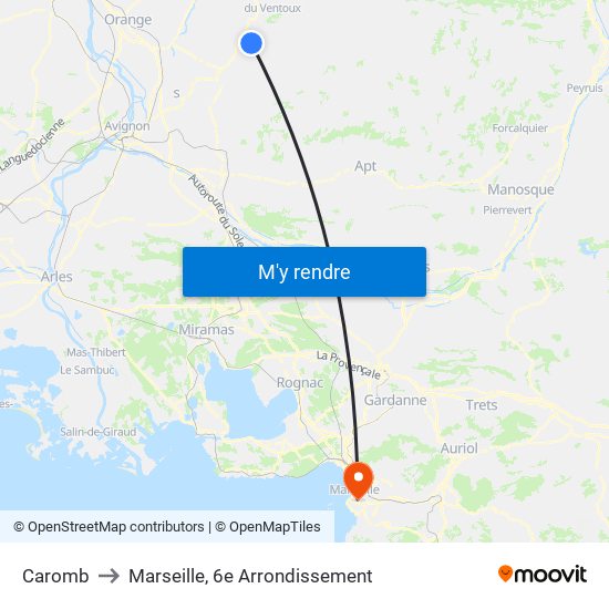Caromb to Marseille, 6e Arrondissement map