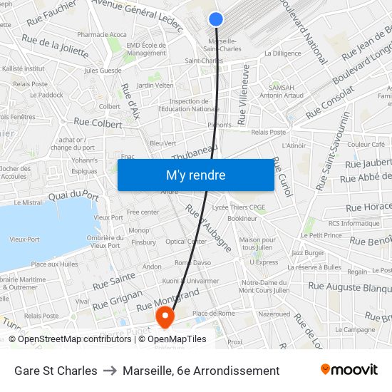 Gare St Charles to Marseille, 6e Arrondissement map