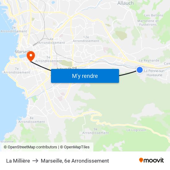 La Millière to Marseille, 6e Arrondissement map
