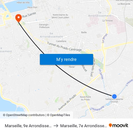 Marseille, 9e Arrondissement to Marseille, 7e Arrondissement map