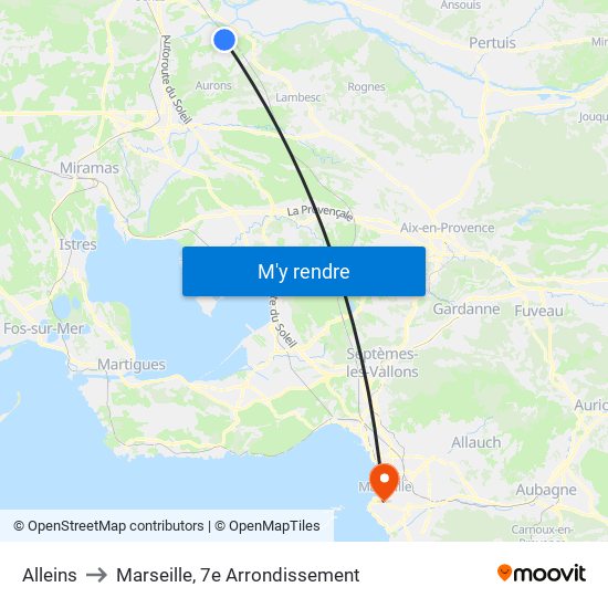 Alleins to Marseille, 7e Arrondissement map