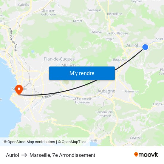Auriol to Marseille, 7e Arrondissement map