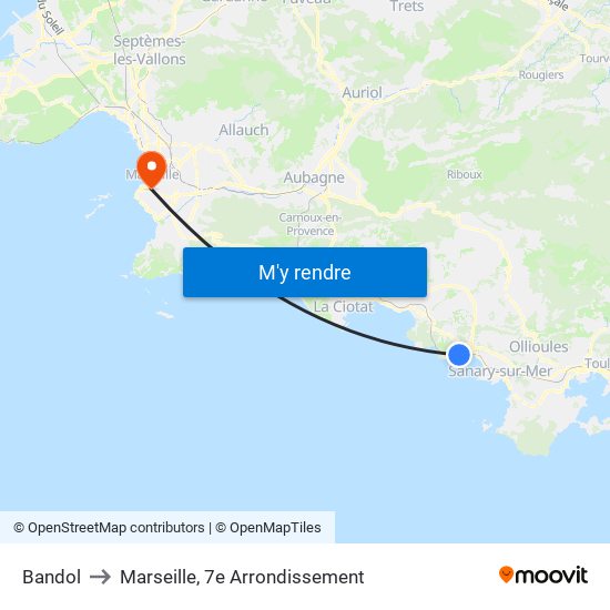 Bandol to Marseille, 7e Arrondissement map