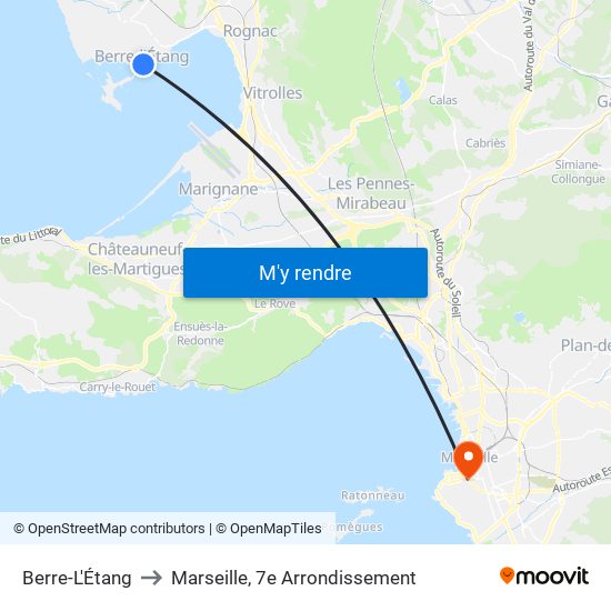 Berre-L'Étang to Marseille, 7e Arrondissement map