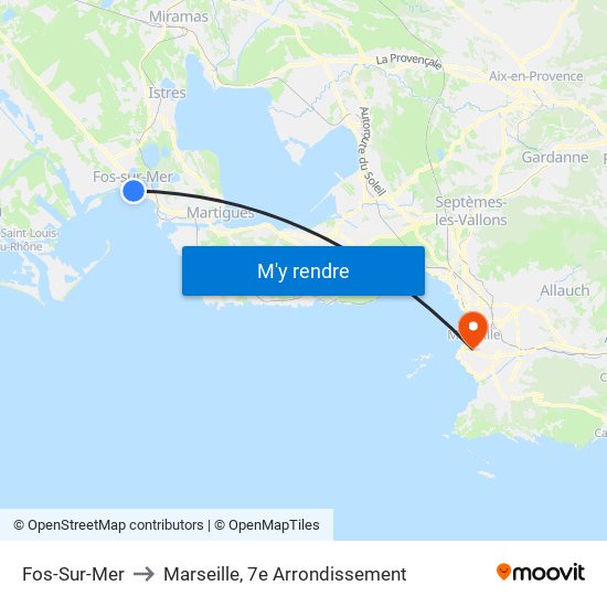 Fos-Sur-Mer to Marseille, 7e Arrondissement map