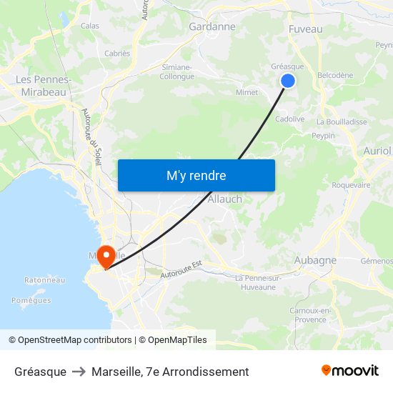 Gréasque to Marseille, 7e Arrondissement map
