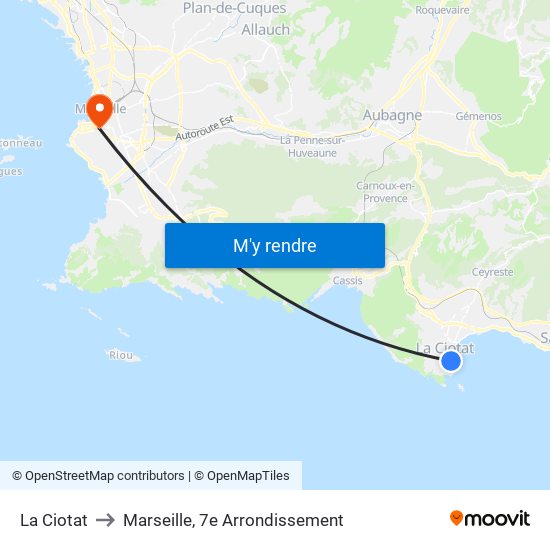 La Ciotat to Marseille, 7e Arrondissement map