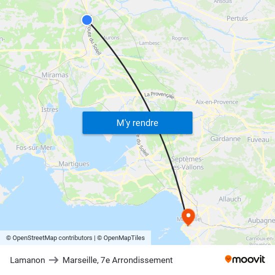 Lamanon to Marseille, 7e Arrondissement map