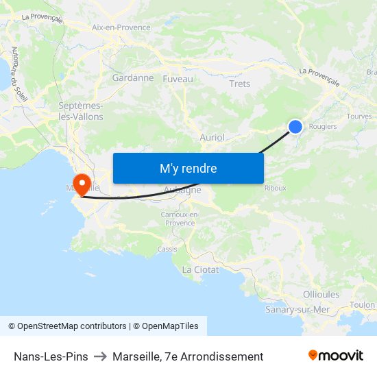 Nans-Les-Pins to Marseille, 7e Arrondissement map