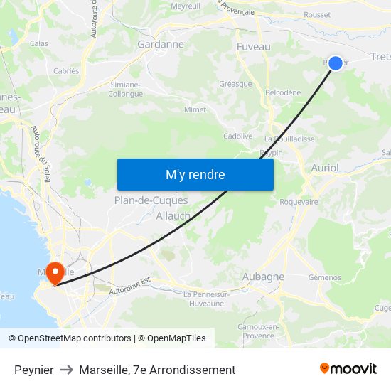Peynier to Marseille, 7e Arrondissement map