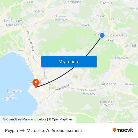 Peypin to Marseille, 7e Arrondissement map