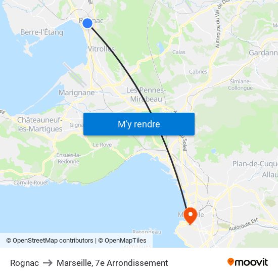 Rognac to Marseille, 7e Arrondissement map