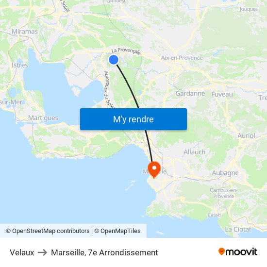 Velaux to Marseille, 7e Arrondissement map