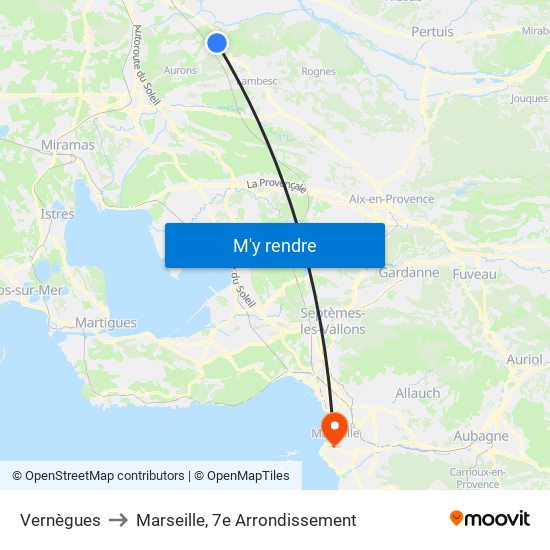 Vernègues to Marseille, 7e Arrondissement map