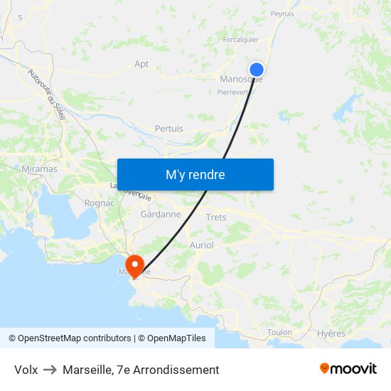 Volx to Marseille, 7e Arrondissement map