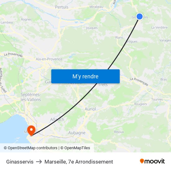 Ginasservis to Marseille, 7e Arrondissement map