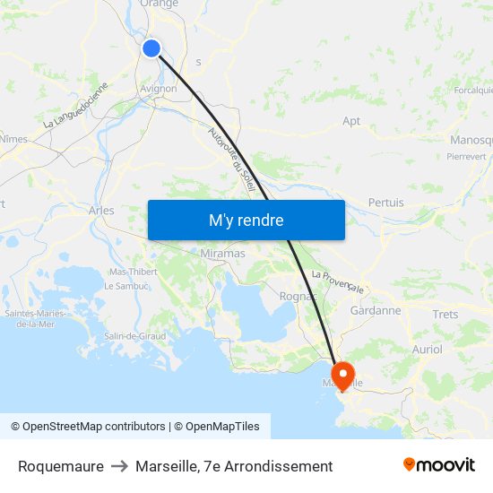 Roquemaure to Marseille, 7e Arrondissement map