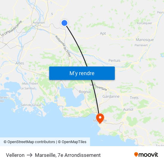 Velleron to Marseille, 7e Arrondissement map