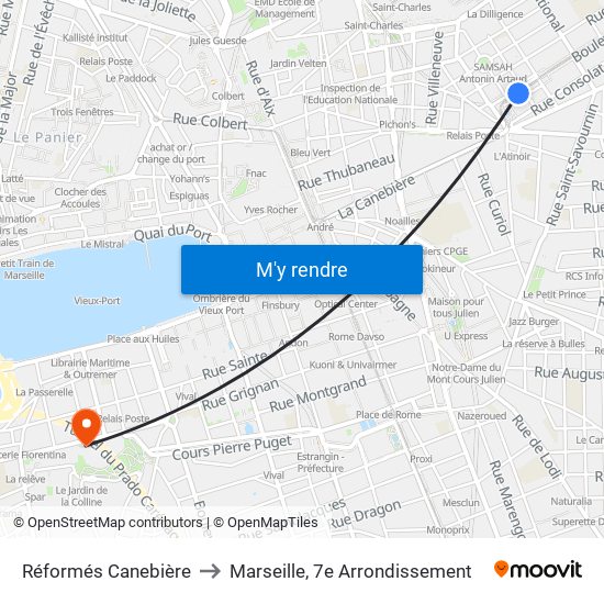 Réformés Canebière to Marseille, 7e Arrondissement map